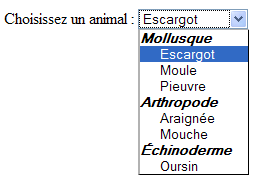 Catgories de choix avec OPTGROUP